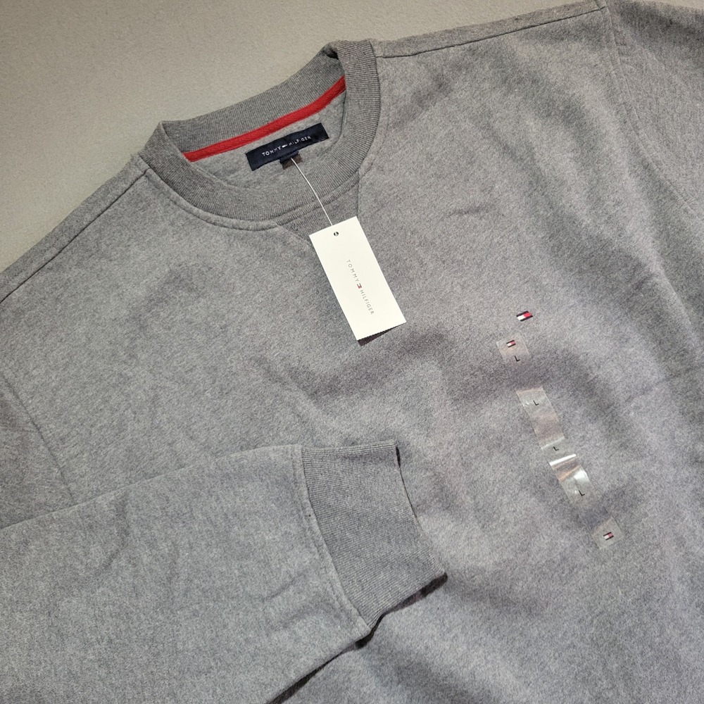 Tommy Hilfiger Mens Crewneck Sweatshirt Heather Gray Logo Size Large L NEW